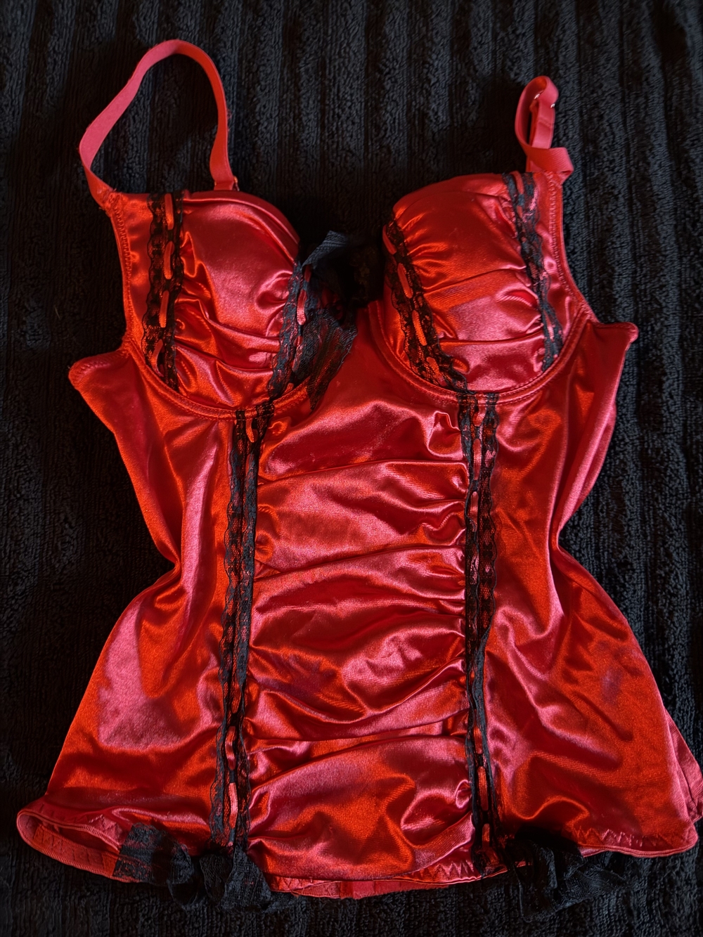 Morbid Threads Red Satin Lace-Trim Bustier Corset